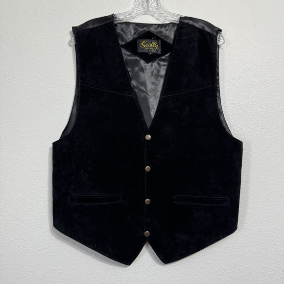 Scully Black Western Leather Vest‎ Men's Size Large Rodeo Cowboy Biker Vintage - Picture 1 of 8